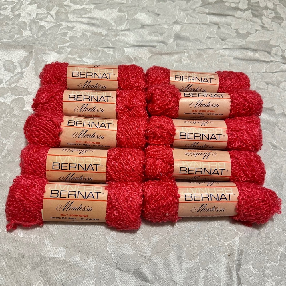 Bernat Montessa Yarn 10 Skeins Wild Rose Pink NEW Heavy Looped Mohair Wool Blend